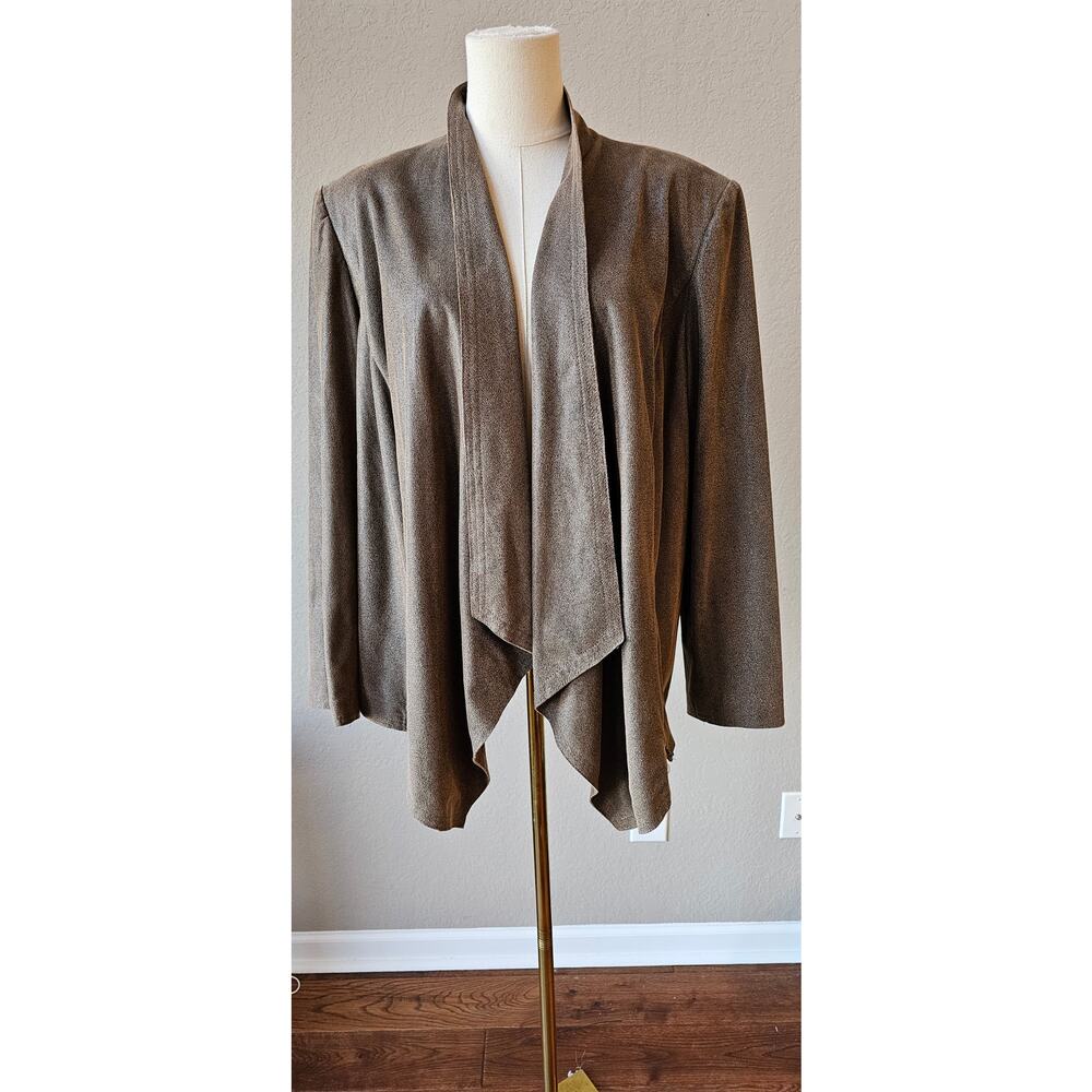 Tahari Women's Gray Solid Long Sleeve Open Front Draping Jacket‎ Size Plus 14W